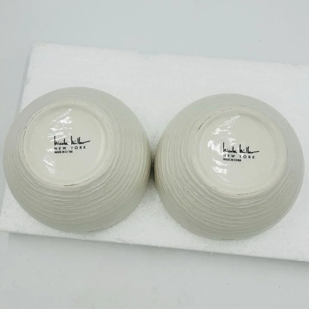 Nicole Miller Ceramic Ivory Noodle Soup Ramen Bowl Set of 2 (6.25x3.75)